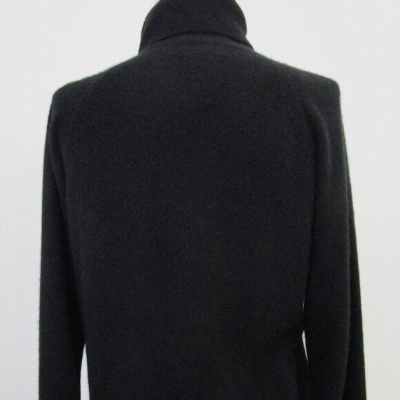 Black CASHMERE Turtleneck Sweater Pullover Rose Applique - Picture 4 of 11